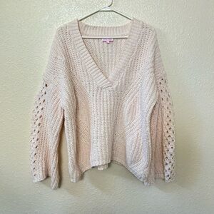 Pink Lily Chunky Knit V Neck Cropped Sweater Medium